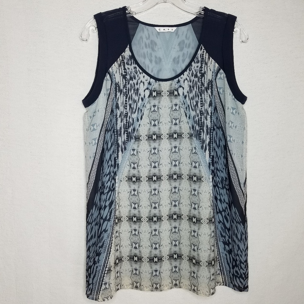 CAbi 253 Mixed Print Tunic Top Sleeveless Blue S